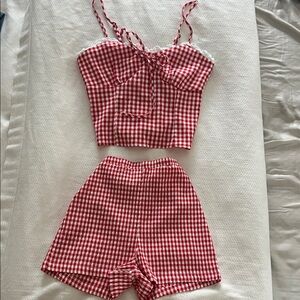 Red and White Gingham Two-Piece Set